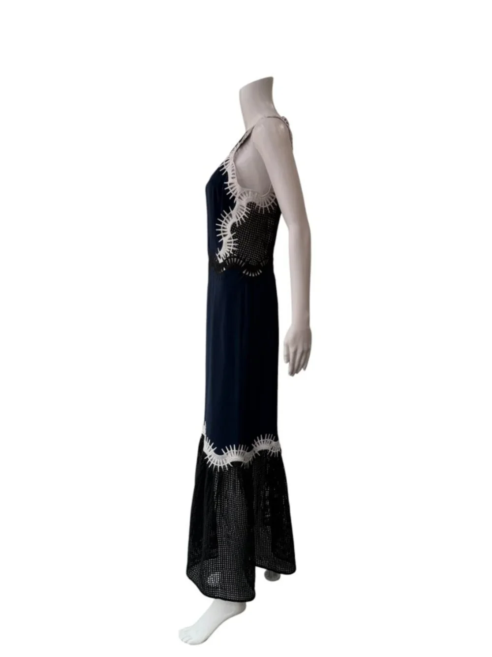 JONATHAN SIMKHAI Navy Blue Blace Peplum Lace Embroidered Midi Dress size M - Picture 10 of 11